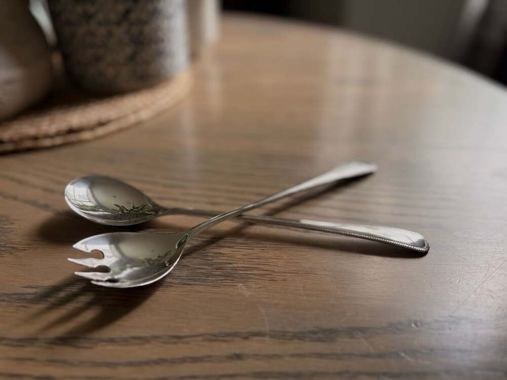 Silver Plated Salad Serving Spoon and Fork Set